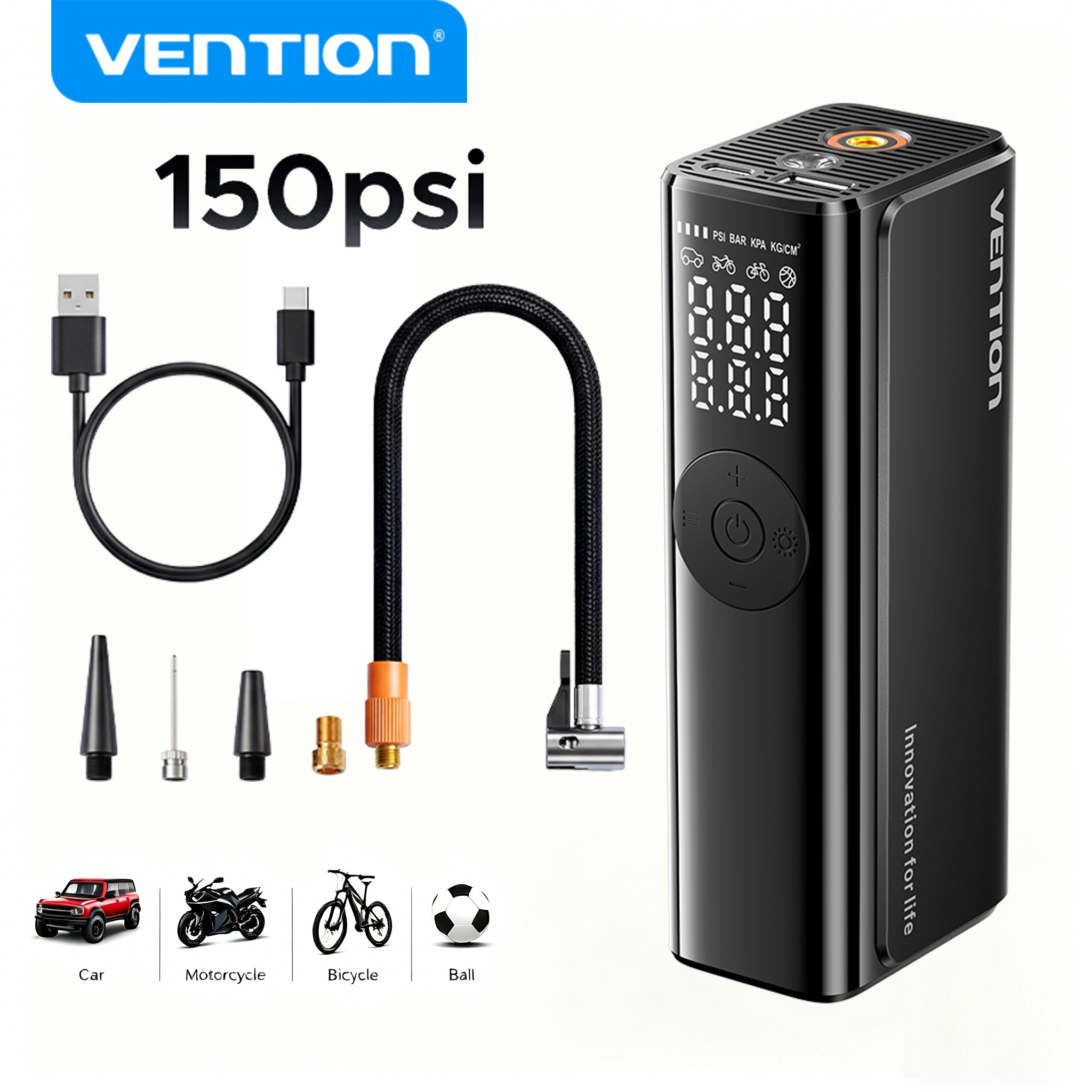 Car Portable Tire Inflator - Vention Auto-Luftpumpe, 5200 mAh, tragbarer Luftkompressor