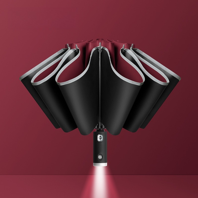 Automatic Car Sunshade - Vollautomatischer Taschenlampen-Werbeschirm, schwarzer Kunststoff-Sonnenschirm, Auto-LED-Licht, reflektierender