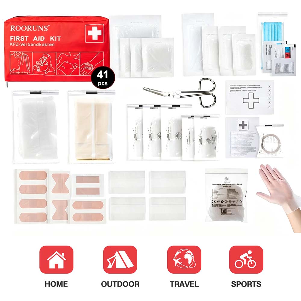 Car Accessories For Elderly - Reise-Erstklassiges Erste-Hilfe-Set 41-teilig Rot Auto-Notfallkit Tragbare